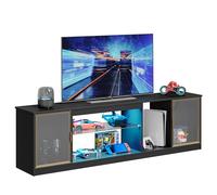 Bestier Meuble TV Moderne pour téléviseurs 75/80 Pouces,Centre multimédia LED avec Portes acryliques et étagère en Verre réglable,Console multimédia 70” pour PS5 Salon,Fibre Carbone Noire