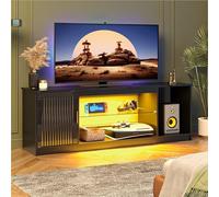 Bestier Meuble TV pour téléviseur 65 Pouces,Centre multimédia Gaming avec Support cannelé Brillant pour PS5 et Xbox,Console TV avec étagères en Verre réglables,Noir Brillant