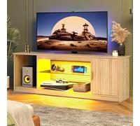 Bestier Meuble TV pour téléviseur 65 Pouces,Centre multimédia Gaming avec Support cannelé Brillant pour PS5 et Xbox,Console TV avec étagères en Verre réglables,chêne Naturel