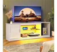 Bestier Meuble TV pour téléviseur 65 Pouces,Centre multimédia Gaming avec Support cannelé Brillant pour PS5,Xbox et Console TV,étagères en Verre réglables, Blanc éclatant