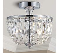 BESTIER Moderne Chrome Cristal Semi Plafonnier Lustre Éclairage LED Plafonnier Luminaire Lampe pour Salle À Manger Salle De Bains Chambre Salon 3 G9 Ampoules
