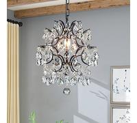 BESTIER noir lustre moderne lustre cristal gouttes de pluie éclairage plafonnier salle à manger salle de bain chambre salon 1 E27 ampoule nécessaire D32cm H40cm