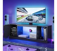 Bestier Support TV LED 145 cm pour TV de 55/60/65" avec Armoire pour PS5, Moderne, avec étagères en Verre réglables, pour Salon, Chambre à Coucher, Fibre de Carbone Noire