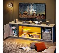Bestier Support TV LED de 145 cm pour TV de 55/60/65" avec Armoire pour PS5, Moderne, avec étagères en Verre réglables, pour Salon, Chambre à Coucher