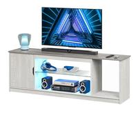 Bestier Support TV LED de 145 cm pour TV de 55/60/65" avec Armoire pour PS5, Moderne, avec étagères en Verre réglables, pour Salon, Chambre à Coucher