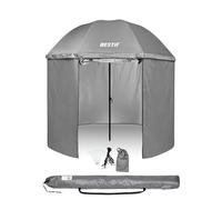 BESTIF Parapluie de pêche avec paroi latérale et fenêtre - Imperméable, pliable - Coupe-vent - Pour pêcheur - 205 cm, gris, 205 cm