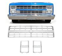 Bestiry Front Grille Grill & Headlight Bezel Compatible with 1985-1988 Chevy C10/C20/C30/K5/K10/K20/K30/R10/R20/R30/V10/V20/V30 Blazer Suburban 15598727 15598728 GM1200140 GM2513126 Chrome