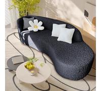 Bestiry Semi-Circular Curved Sofa Cover, Stretch Couch Covers Thickened Bubble Yarn Sofa Slipcover with Elastic Bottom, Washable Couch Protector(Black,X-Large)