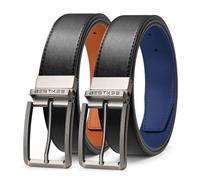 BESTKEE 2 Pièces Ceinture Homme,Ceinture Homme Cuir, Ceinture de 35mm de Large, avec Boîte Cadeau, Boucle Rotative Réversible Ceinture pour Hommes, Convient Jeans les Pantalons Costumes