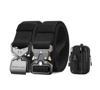 BESTKEE 2 Pièces Ceinture Tactique, Ceinture Homme Robuste de 3,8 cm avec Boucle Métallique à Dégagement Rapide, Avec Pochette Tactique Molle