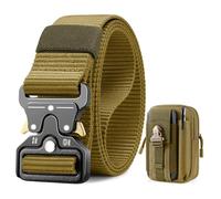 BESTKEE Ceinture Tactique, 3.8 cm Ceinture de Travail Militaire, Boucle en Métal à Dégagement Rapide, Offerte avec Sac Tactique MOLLE