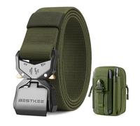 BESTKEE Ceinture Tactique, 3.8 cm Ceinture de Travail Militaire, Ceinture Noire en Nylon Robuste avec Boucle en Métal à Dégagement Rapide, Offerte avec Sac Tactique MOLLE
