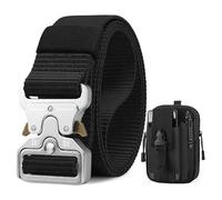 BESTKEE Ceinture Tactique 3.8 cm de Travail Militaire en Nylon Robuste - Boucle en Métal à Dégagement Rapide - Avec Sac Tactique MOLLE