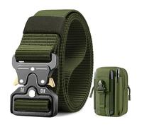 BESTKEE Ceinture Tactique 3.8 cm de Travail Militaire en Nylon Robuste - Boucle en Métal à Dégagement Rapide - Avec Sac Tactique MOLLE
