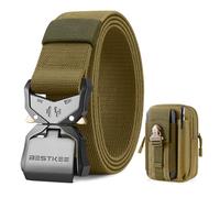 BESTKEE Ceinture Tactique 3.8 cm de Travail Militaire en Nylon Robuste - Boucle en Métal à Dégagement Rapide - Avec Sac Tactique MOLLE