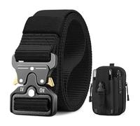 BESTKEE Ceinture Tactique 3.8 cm de Travail Militaire en Nylon Robuste Noire - Boucle en Métal à Dégagement Rapide - Offerte Avec Sac Tactique MOLLE