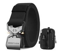 BESTKEE Ceinture Tactique 3.8 cm de Travail Militaire - Nylon Robuste Noir Avec Boucle en Métal à Dégagement Rapide - Offerte Avec Sac Tactique MOLLE