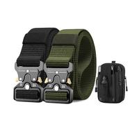 BESTKEE Ceinture Tactique pour Hommes, Militaire Nylon De Ceinture Métal à Libération Rapide Cadeau avec Pochette et Crochet pour Molle,Taille unique,Vert Armée et Noir