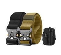 BESTKEE Ceinture Tactique pour Hommes, Militaire Nylon De Ceinture Métal à Libération Rapide Cadeau avec Pochette et Crochet pour Molle,Taille unique,Kaki et Noir