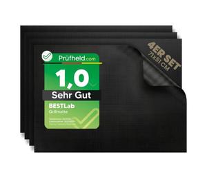 BestLab [Test très bon, note 1.0 *] Lot de 4 tapis de barbecue antiadhésifs pour barbecue à gaz 71 x 51 cm, remplace le nettoyant et la brosse à barbecue, tapis de barbecue pour barbecue électrique et