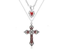 Bestleey Collier gothique avec pendentif en forme de croix pour femme, style punk, collier vintage rouge et noir, bijoux d'Halloween Victoria Y2K, Grand, Acier allié, Pas de pierre précieuse