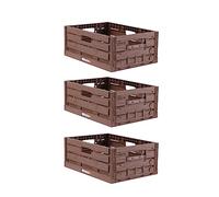 Bestlivings Lot de 3 boîtes pliables robustes - Design en bois - 40 x 30 x 16,3 cm (L x l x h) - Panier à provisions empilable et pliable - 16 l - Caisse pliante robuste - Caisse à légumes et à fruits