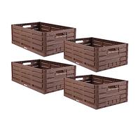Bestlivings Lot de 4 boîtes pliables robustes - Design en bois - 60x40x21,8 cm - Panier à provisions empilable - 45 l