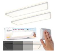 BestLuz LED Plafonnier Rectangulaire 58x20CM 24W 3000LM Trois Niveaux Gradation LED Panneau Blanc Neutre 4000K Avec Effet de Rétroéclairage Salle de Bains Chambre Salon Cuisine (2 Pièces)