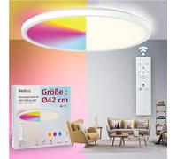 BestLuz Plafonnier à LED Plafonnier à Panneau LED Ø42cm 24W RGBW Blanc Neutre 4000K Avec Rétro Éclairage Effet Télécommande Pour Salle de Bain Chambre Salon Cuisine Ultra-Mince