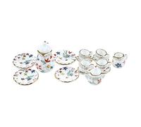 Bestlymood 15pcs Ustensiles de The Miniatures en Porcelaine pour Maison de Poupees - Motifs de Fleurs Colorees