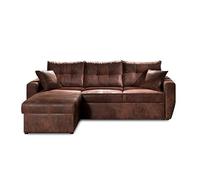 Bestmobilier - Canapé d'angle Convertible Réversible Astoria en Microfibre - Canapé Lit - Sofa Marron 4 Places - Angle Droit - ou Gauche - Salon Industriel/Vintage/Rétro