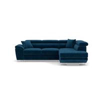 Bestmobilier - Baoji - Canapé d'angle Droit 5 Places Convertible avec têtières et Coffre en Velours côtelé, Bleu