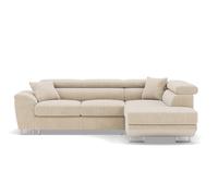 Bestmobilier - Baoji - Canapé d'angle Droit 5 Places Convertible avec têtières et Coffre en Velours côtelé, Beige