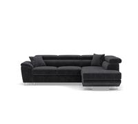 Bestmobilier - Baoji - Canapé d'angle Droit 5 Places Convertible avec têtières et Coffre en Velours côtelé, Gris