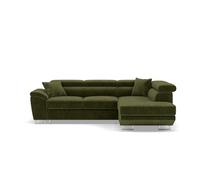 Bestmobilier - Baoji - Canapé d'angle Droit 5 Places Convertible avec têtières et Coffre en Velours côtelé, Vert