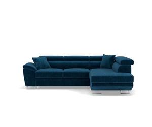 Bestmobilier - Baoji - Canapé d'angle Droit 5 Places Convertible avec têtières et Coffre en Velours côtelé, Bleu