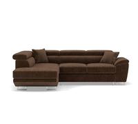 Bestmobilier - Baoji - Canapé d'angle Gauche 5 Places Convertible avec têtières et Coffre en Velours côtelé, Marron