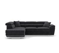 Bestmobilier - Baoji - Canapé d'angle Gauche 5 Places Convertible avec têtières et Coffre en Velours côtelé, Gris