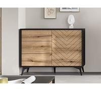 Bestmobilier - Buffet Bas Peter Rectangulaire en Bois Noir avec Rangements 1 Porte 3 Tiroirs - Salle à Manger