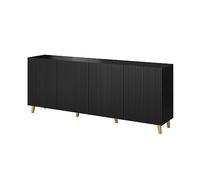 Bestmobilier - Buffet Bas Sanna Rectangulaire en Bois Noir avec Rangements 4 Portes - Salle à Manger