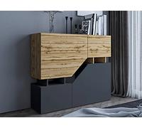 Bestmobilier - Buffet Haut Pitt Carrée en Bois Gris avec Rangements 4 Portes 2 Niches - Salle à Manger