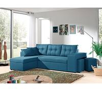 California - Canapé d'angle réversible et convertible avec coffre de rangement - 246x85x145cm - Bleu canard - Bleu canard