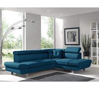 Bestmobilier - Canapé d'angle Convertible - Angle Droit - Lisbona en Tissu - Canapé Lit - Sofa Bleu Canard 5 Places - Têtières Réglables - Salon