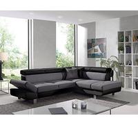 BESTMOBILIER Canapé d'angle droit LISBONA - Convertible - 5 places - Coloris : noir/gris - L252xP190cm