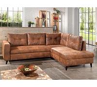 Bestmobilier - Canapé d'angle Convertible - Angle Droit - Nordic en Microfibre - Canapé Lit - Sofa Marron 5 Places - Salon Industriel/Vintage/Rétro