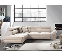 Bestmobilier - Canapé d'angle Convertible - Angle Gauche - Linea en Tissu - Canapé Lit - Sofa Beige 5 Places - Têtières Réglables - Salon