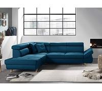 Bestmobilier - Canapé d'angle Convertible - Angle Gauche - Linea en Tissu - Canapé Lit - Sofa Bleu Canard 5 Places - Têtières Réglables - Salon