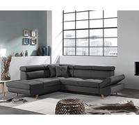 Bestmobilier - Canapé d'angle Convertible - Angle Gauche - Linea en Tissu - Canapé Lit - Sofa Gris Foncé 5 Places - Têtières Réglables - Salon