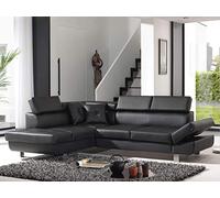 Bestmobilier - Canapé d'angle Convertible - Angle Gauche - Lisbona en Simili Cuir - Canapé Lit - Sofa Noir 5 Places - Têtières Réglables - Salon