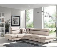 Bestmobilier - Canapé d'angle Convertible - Angle Gauche - Lisbona en Tissu - Canapé Lit - Sofa Beige 5 Places - Têtières Réglables - Salon